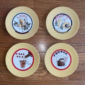 Pottery Barn Beer Plates Pale Ale Porter Hefeweizen Lager Snack Appetizer Set/4